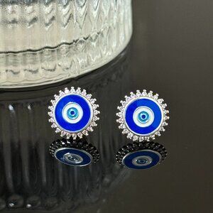 Devil's eye Bling Earrings S925 Sterling Silver Stud Earrings Handmade Ear stud